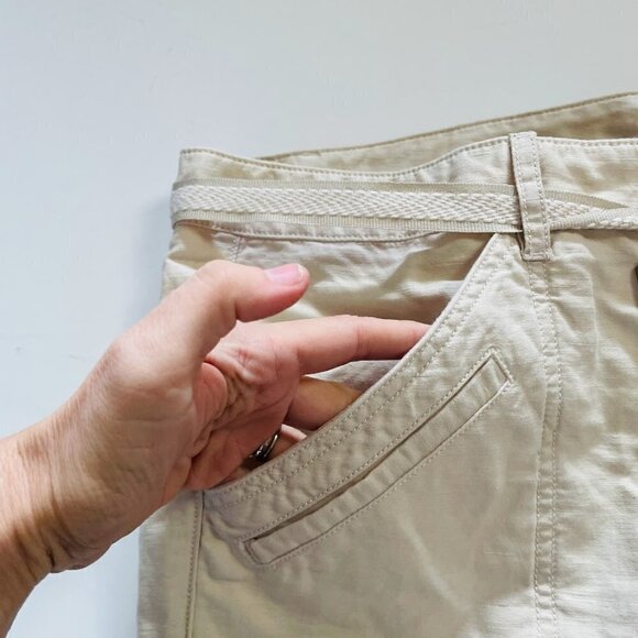 NWT Ann Taylor LOFT Pant Trouser Utility Linen Cotton Neutral Tan Belt Khaki - Picture 3 of 7